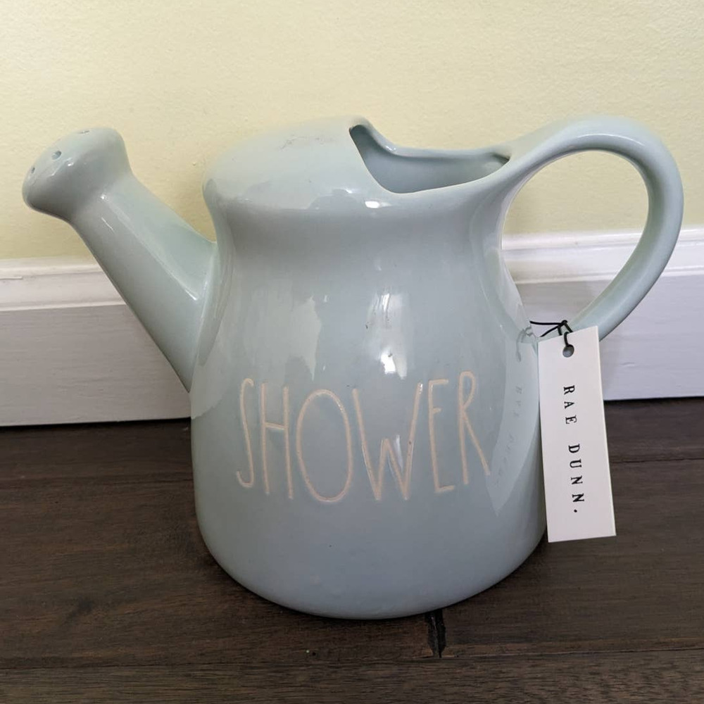 Rae Dunn Pitcher Watering Can "SHOWER” Baby Pastel Blue NEW with Tags